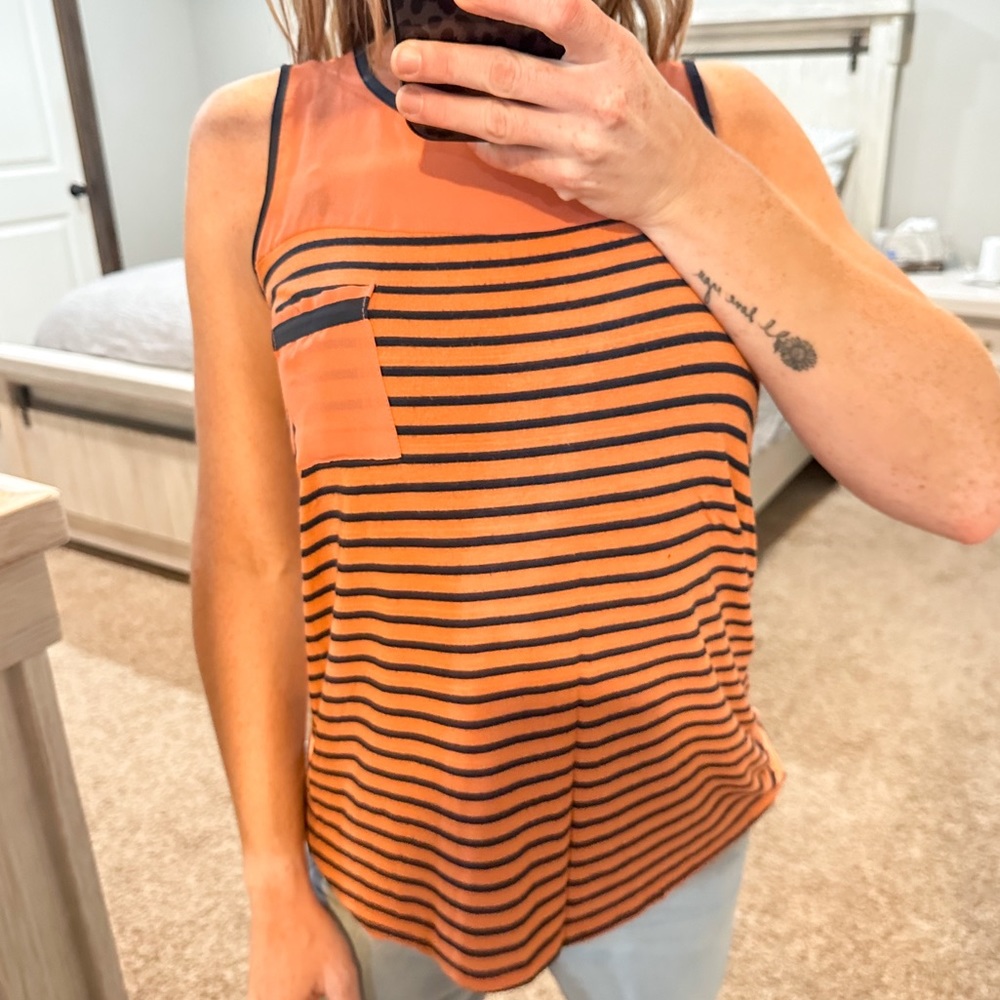 Rue21 Orange & Navy Blue Zip Back Striped Tank Women’s Size Medium